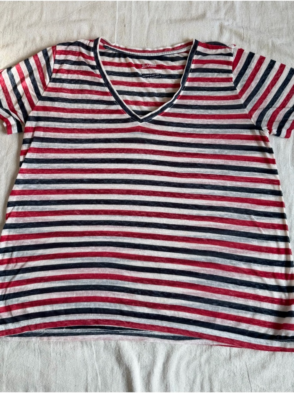 Lucky Brand Venice Burnout Tee Americana Stripe V-Neck Patriotic Red White Blue